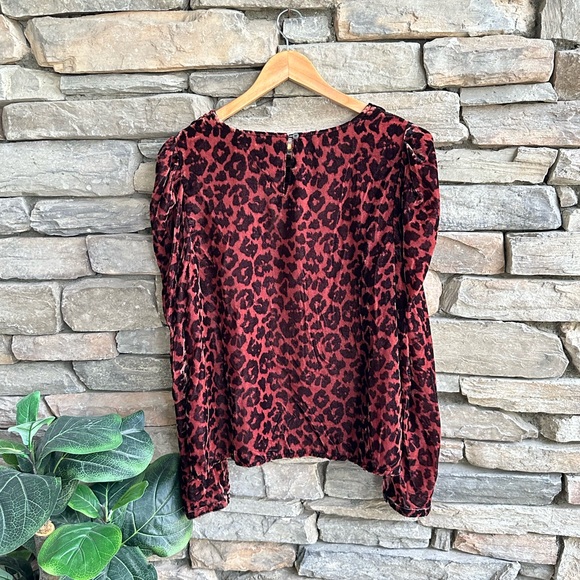 Anthropologie Dolan Charley Velvet Top Long Sleeve Animal Print Black Brown - Picture 6 of 9